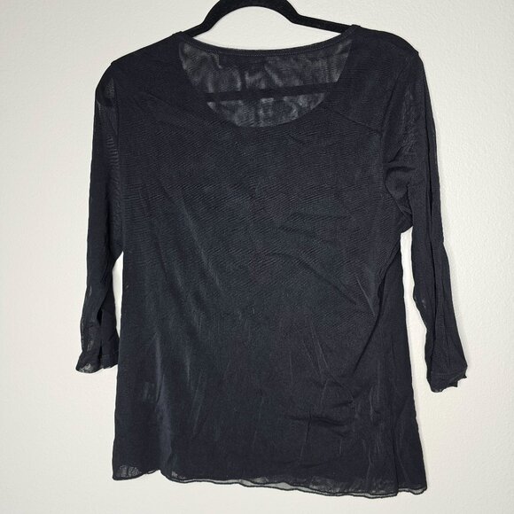 Size Medium Black 3/4 Sleeve Mesh Sheer Top Layering Whimsy Goth Y2K Grunge - Picture 6 of 6